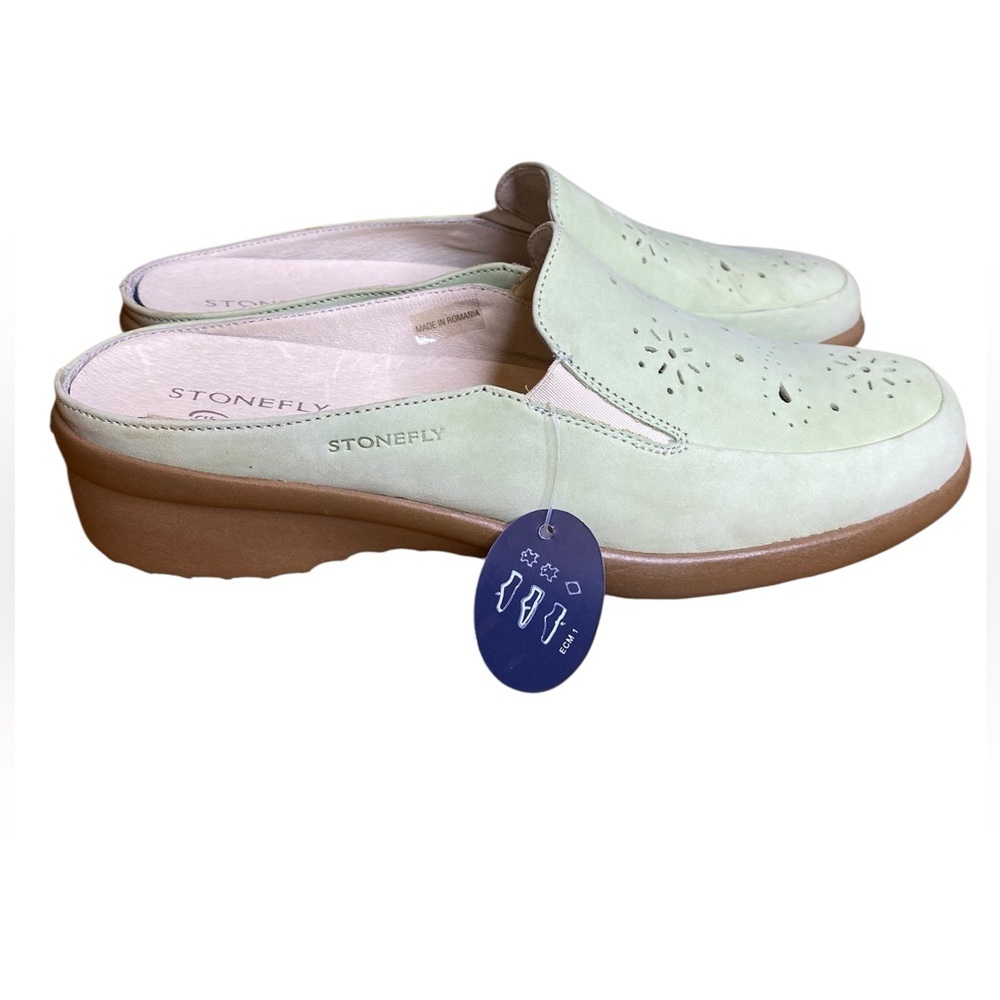 Stonefly Climacontrol Mint Green Microsuede Slip on Mules Women’s Size 8.5
